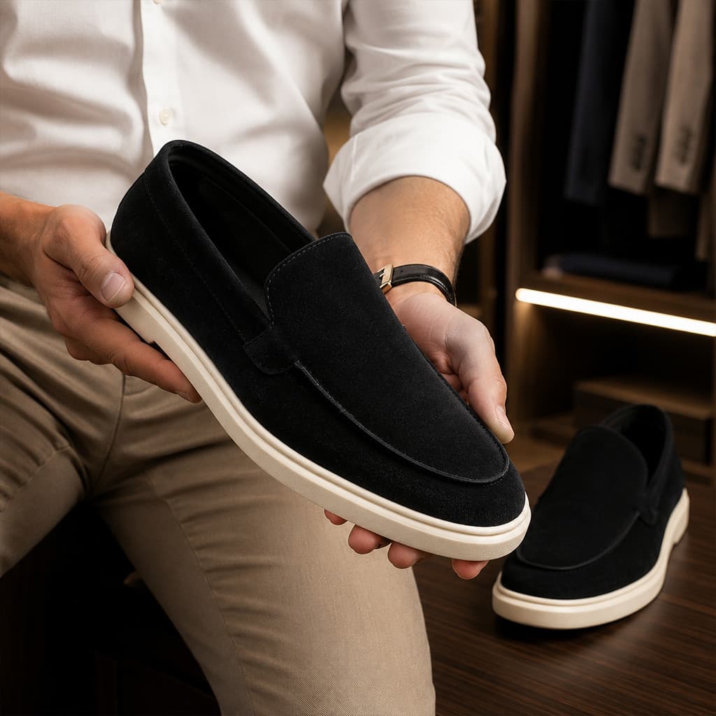 Sapato Casual Masculino Cinza Camurça com Cadarço Sola Clara Confortável para Trabalho Eventos Ideal com Envio Rapido