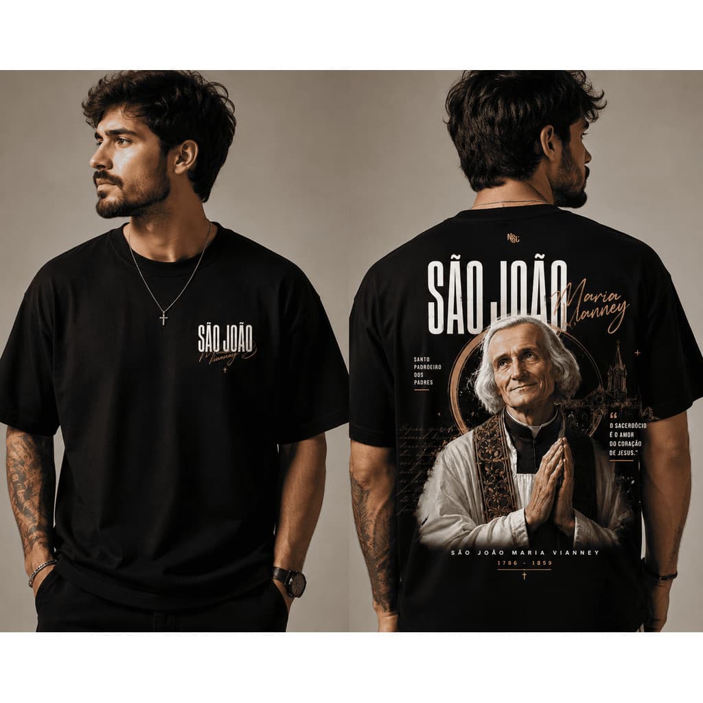 Camiseta Católica São João Maria Vianney | Santo Padroeiro dos Padres | Unissex Premium 100% Algodão