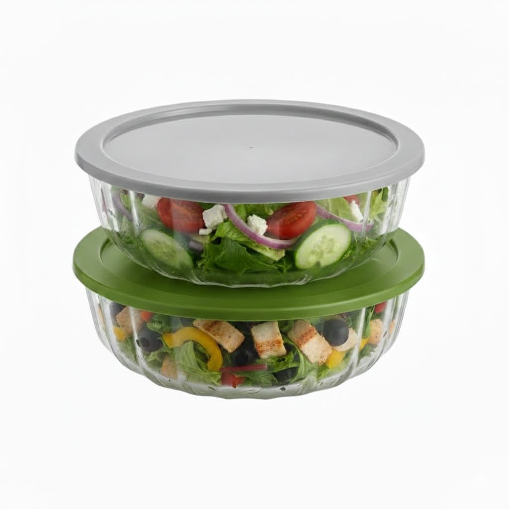 Kit 2 Saladeiras De Vidro Vitazza 650ml Com Tampa Plástica Sortidas