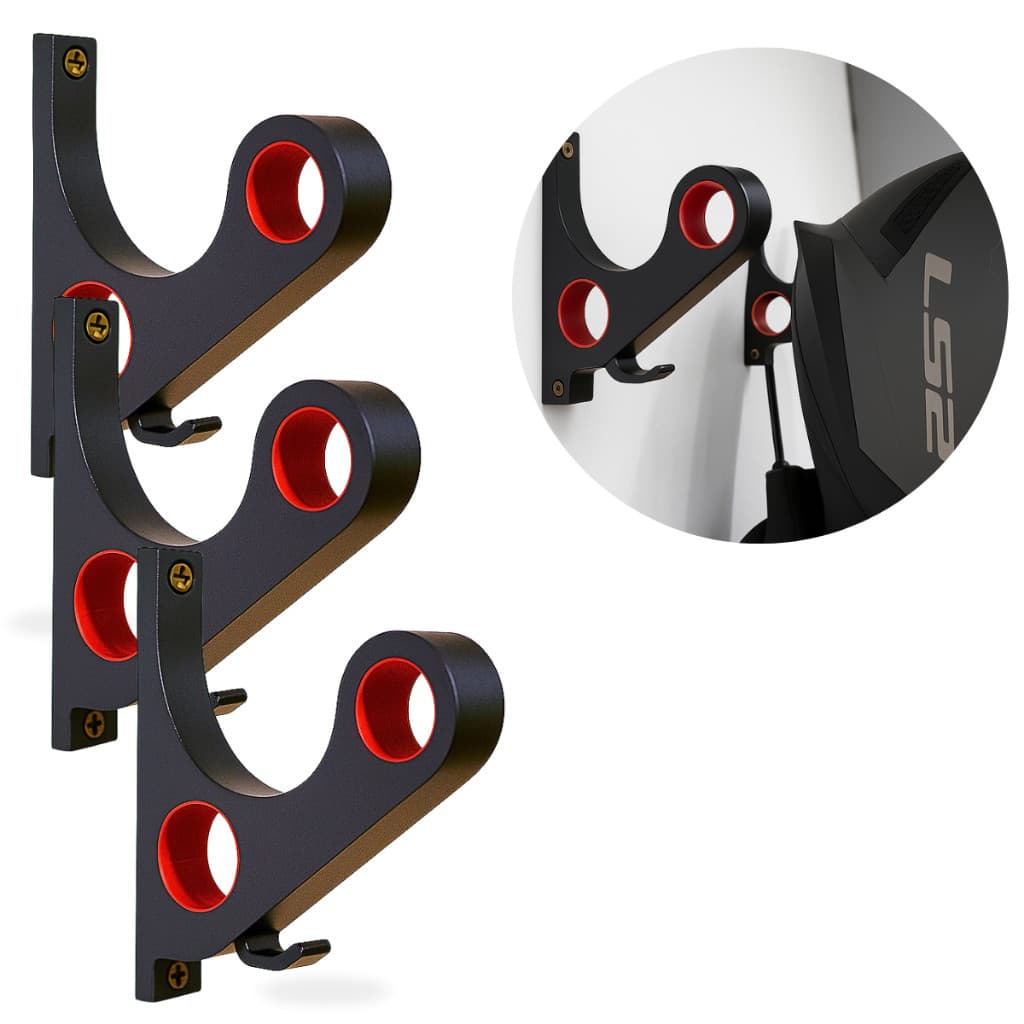 Suporte Para Capacete Preto E Vermelho Com Porta Chave Para Fixar Na Parede Com Buchas E Parafusos