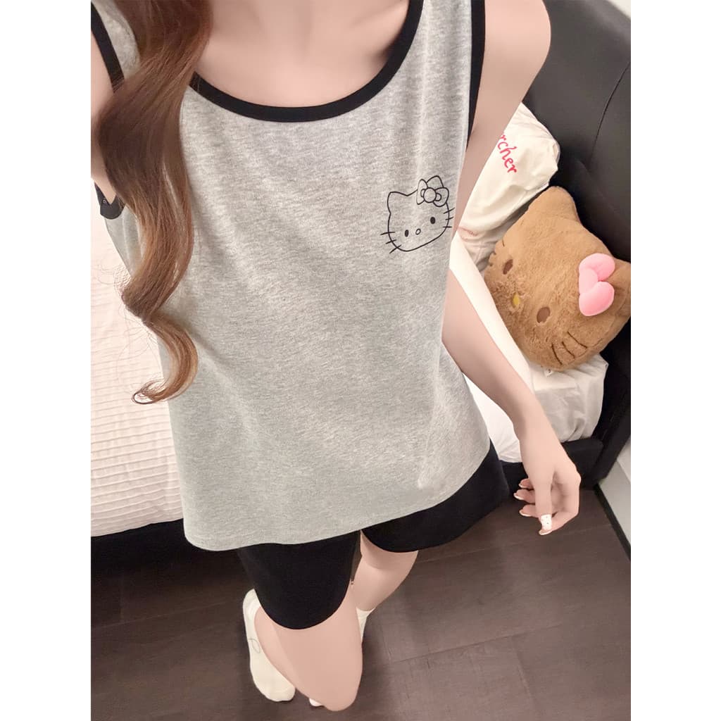 Colete sem mangas bonito gatinho pijamas feminino 2026 novo estilo verão dia estilingue Shorts terno Loungewear pode usa