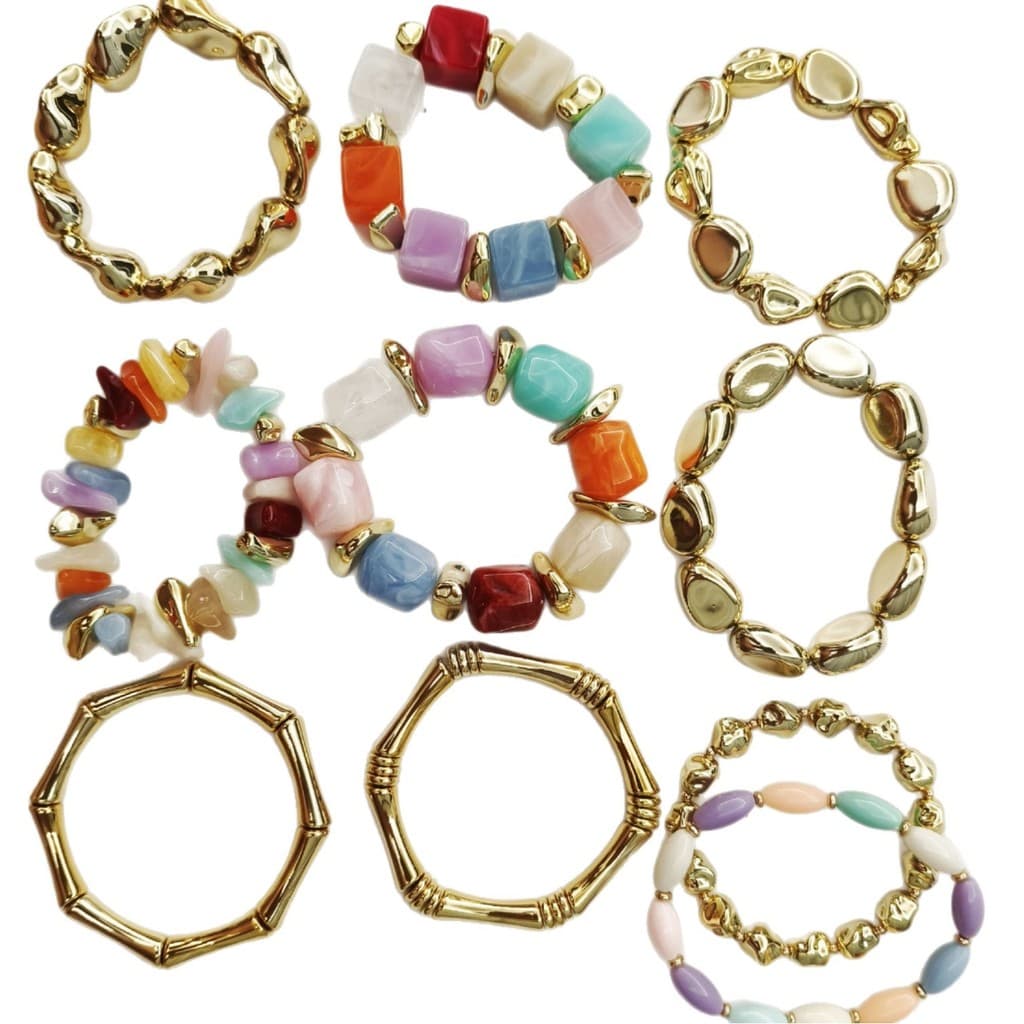 Europeu americano cor misturada Irregular pedra áspera pulseira elástica variedade cor imitação Jade em forma de contas