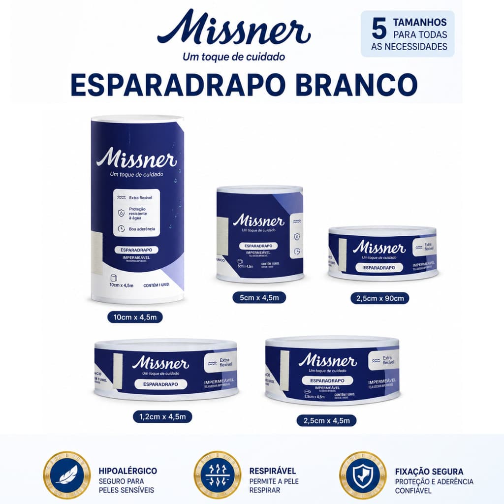 Esparadrapo Branco Impermeável Curativo Alta Fixação Hipoalergênico Missner