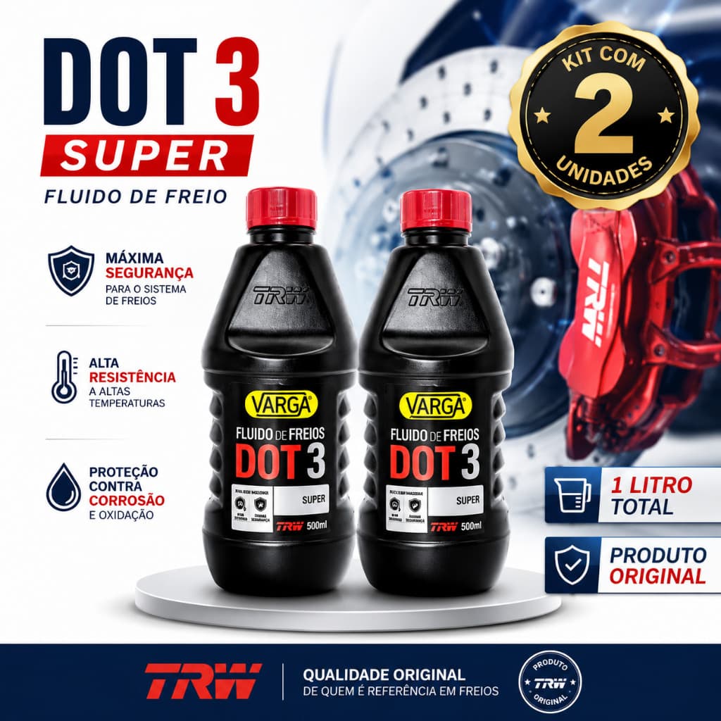 Kit 2 Fluido De Freio DOT 3 TRW Varga 500ml Original Carros Motos Alta Performance