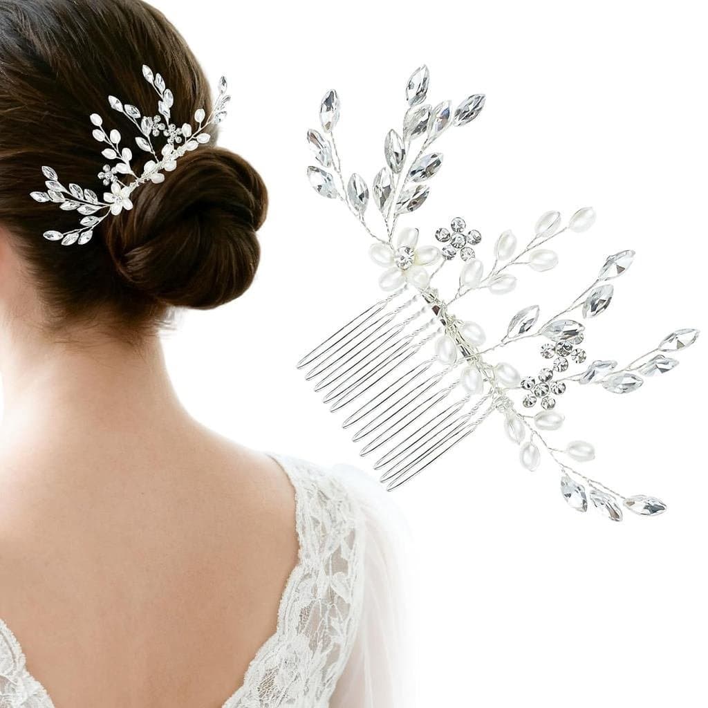 1PCS Pente de Cabelo Artesanal para Casamento, Acessório de Cabelo com Pérolas para Noivas e Damas de Honra (Prata)