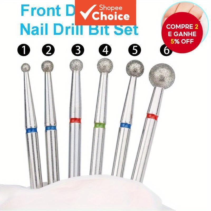 Kit-6 Conjunto Profissional de Brocas para Unhas com Diamante: Brocas Rotativas de Alta Precisão para Manicure/Pedicure