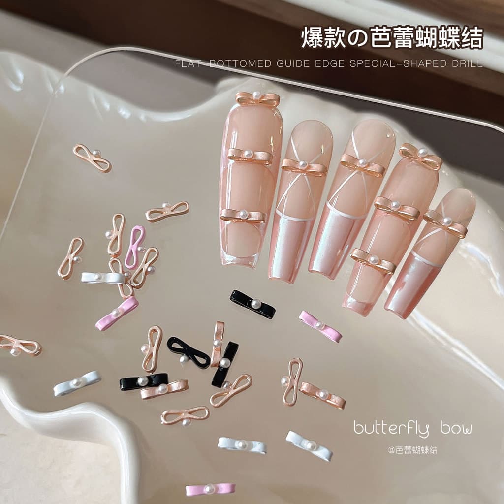 Estilo francês, estilo ins Ballet pérola Bowknot Manicure jóias tridimensional liga gravata borboleta decoração DIY