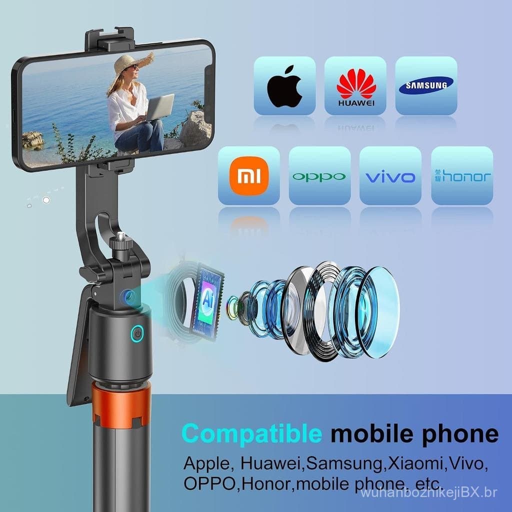 Tripé de Telefone com Rastreamento Automático de Rosto de 70", Rotação de 360 Graus, Sem Necessidade de Aplicativo, Trip