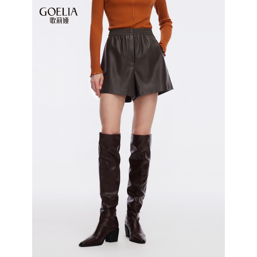 F Primeira Gota|Goliath Shorts de couro PU feminino novo estilo outono moda usar calças pequenas de cintura alta