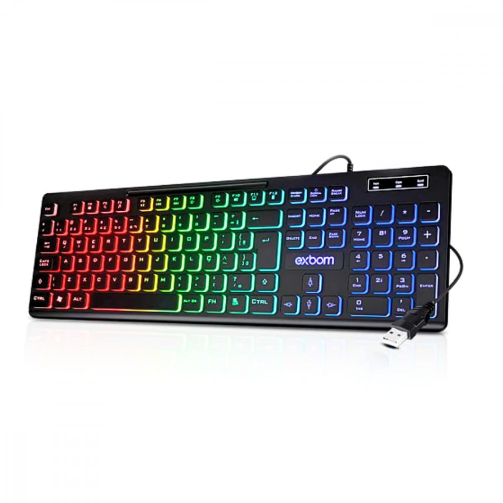 Teclado Gamer Multimídia LED RGB Semi Mecânico Plug BK-155C