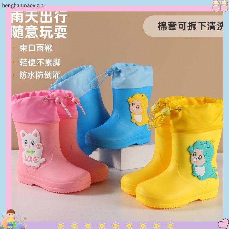 Crianças crianças botas de chuva impermeável antiderrapante meninas bebê sola macia tubo alto longo sapatos de água do j