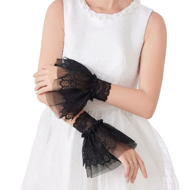 blg Malha Transparente Decorativa Mangas Falsas Renda Preta Acessório Destacável Para Malhas E Looks Estil