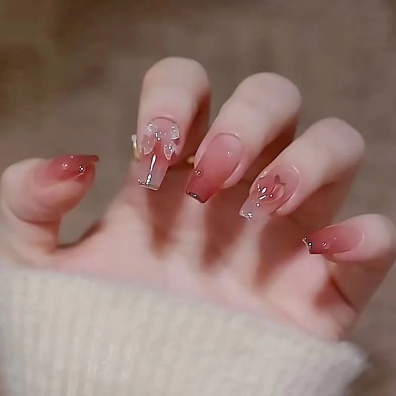Remendo de Manicure de cor gradiente transparente de gelo encaixotado amor pêssego arco ver luz mudança de cor tridimens