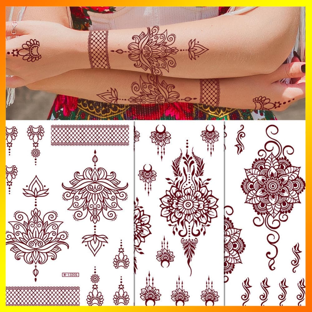 Flor De Mão Decorativa À Prova D'água Mehndi Designs Intricados Tatuagens Temporárias Delicadas Para Festa De Arte De He