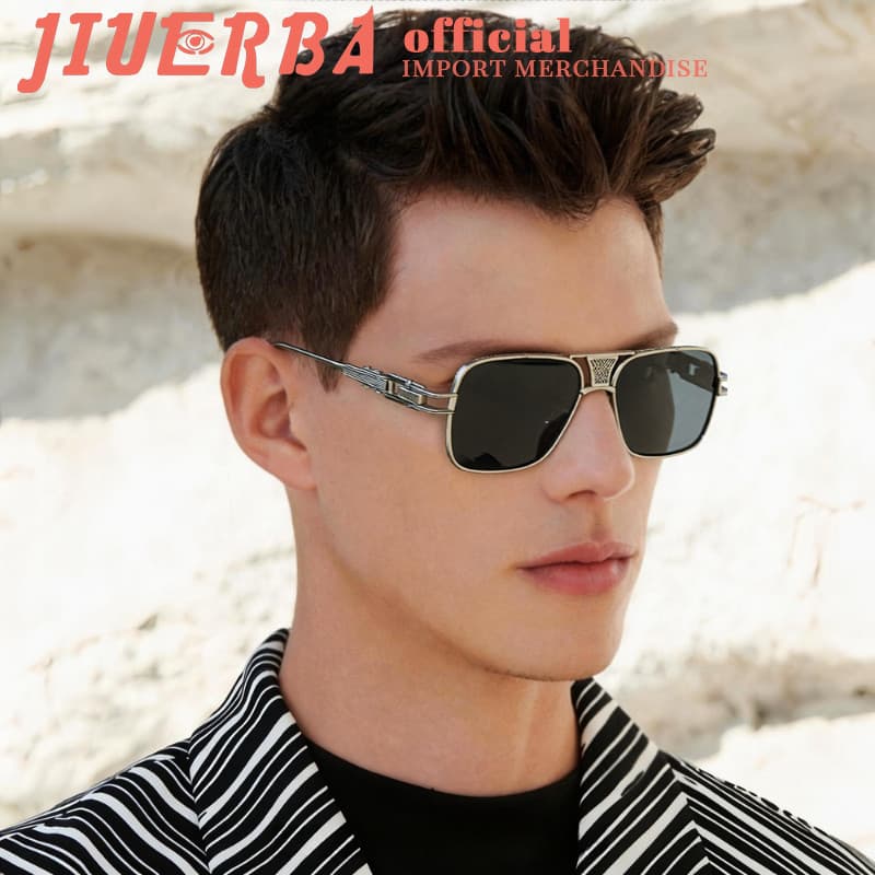 (JIUERBA) Óculos De Sol Quadrados Minúsculos De Metal Luxe Unissex Retrô , UV400 Para Ele , Sua Direção E Viagens Elevad