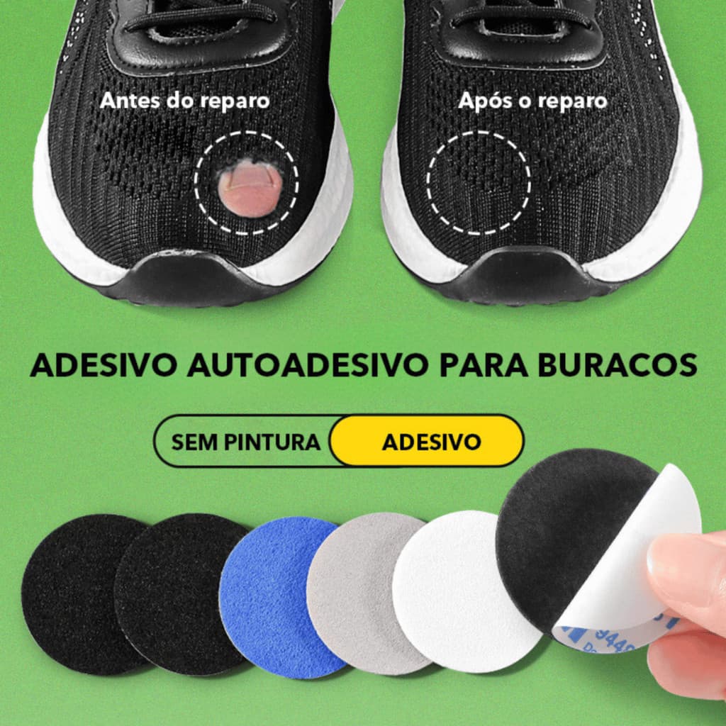 Remendo para Tênis e Sapato Autocolante Reparo Rápido de Furos Alta Durabilidade