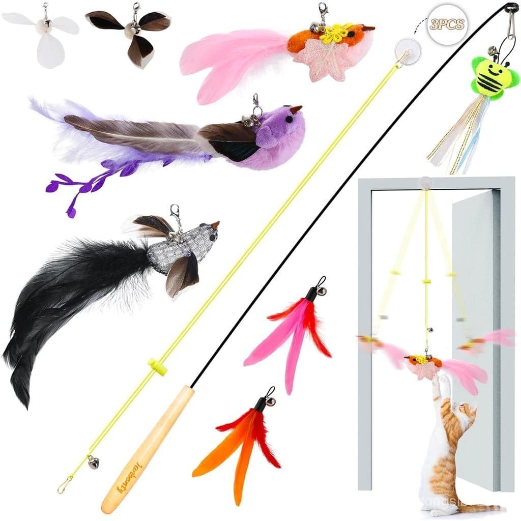 Brinquedo para Gatos em Forma de Pássaro Voador, 8 Peças de Reposição Duráveis para Varinha Interativa para Gatos, Brinq