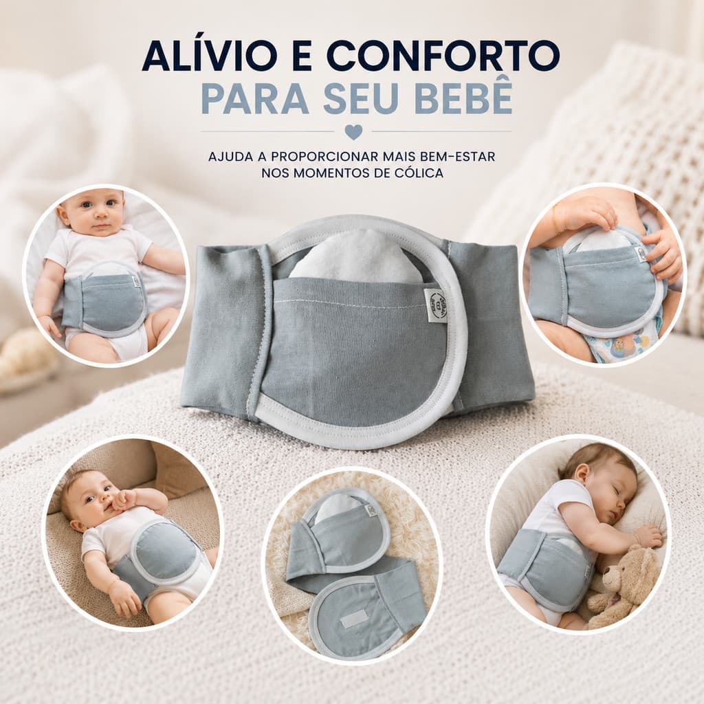 Faixa Anti Cólica para Bebê Térmica com Bolsa de Sementes Naturais Cinta em Malha Confortável