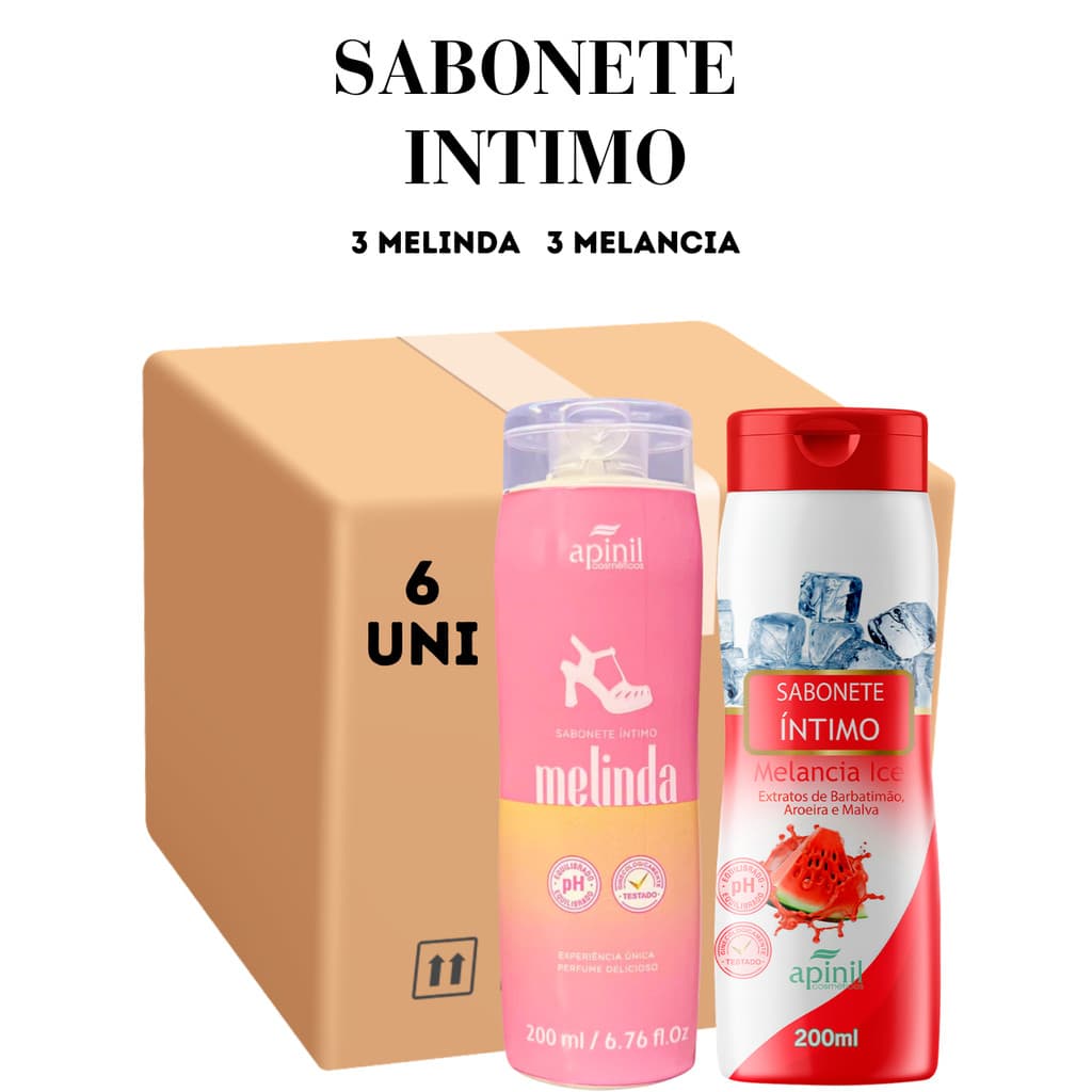 Kit 06 Unidades Sabonete Intimo 3 Melinda 3 Melancia 200ML Apinil (Campanha)