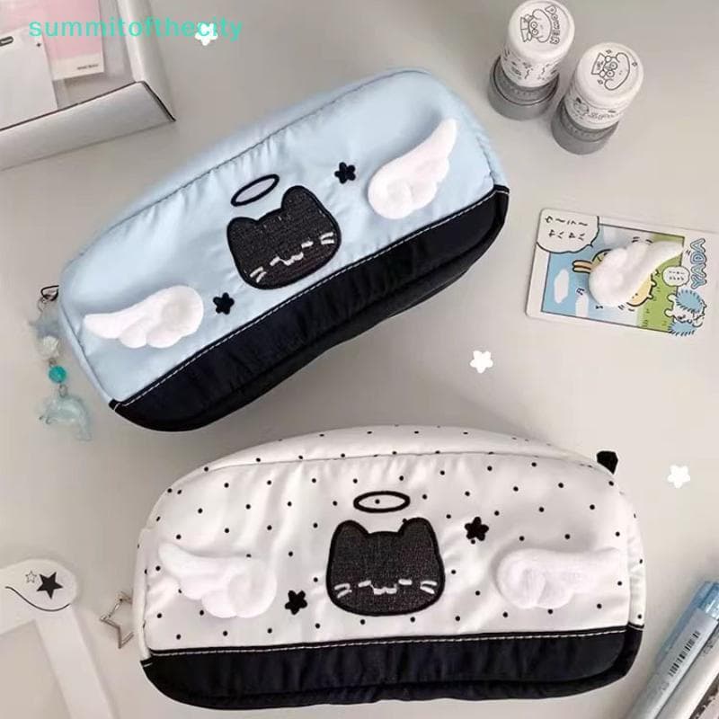 sum Estojo De Lápis Estampado De Gato Anjo Fofo De Desenho Animado Papelaria Do Aluno Bolsa De Armazenamento De Volta Às