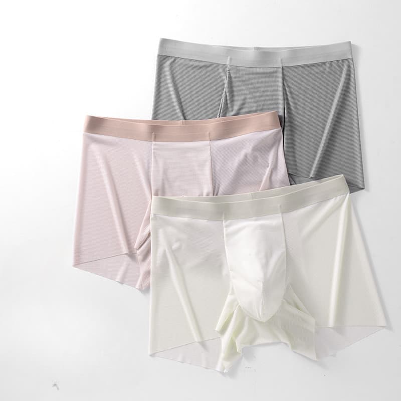 Cuecas masculinas de seda gelada, cuecas boxer antibacterianas sem costura para homens, cuecas de seda gelada finas e re