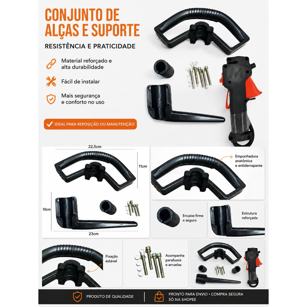 Punho Acelerador Completo Tubular 26mm Universal para Roçadeiras e Motopodadores a Gasolina