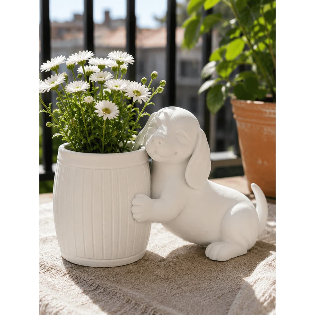Vaso Cachorro Decorativo Porta Objeto Em 3D Planta