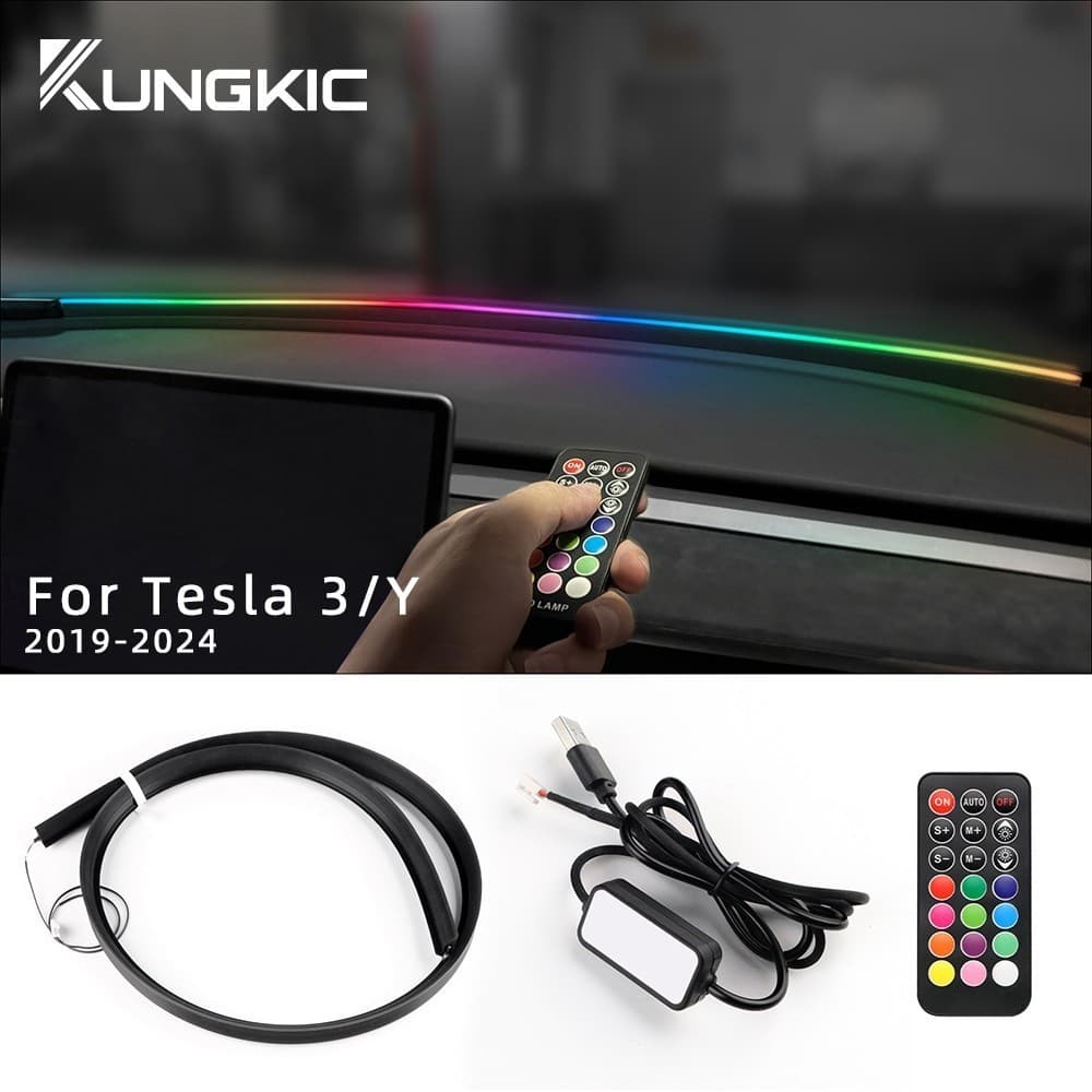 Para Tesla Modelo 3 Highland Y 2019-2024 Luzes Ambientais Do Carro LED Interior RGB Streamer Atmosfera Luz Acessórios Pe
