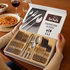 Jogo Faqueiro Inox 24 Peças Garfo Faca Colher Talheres Jantar Cozinha Imperdível