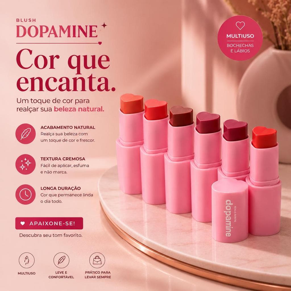 Lovely-Dopamine- Blush Stick Ruby Rose Dopamine Acts of Service Cruelty Free para Maquiagem Versátil e Não Oleosa