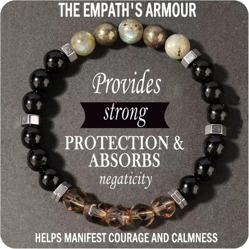 Pulseira de Cristal com Contas para Manifestação e Proteção para Homens e Mulheres, Joia de Pedra com Ônix, Quartzo, Pir