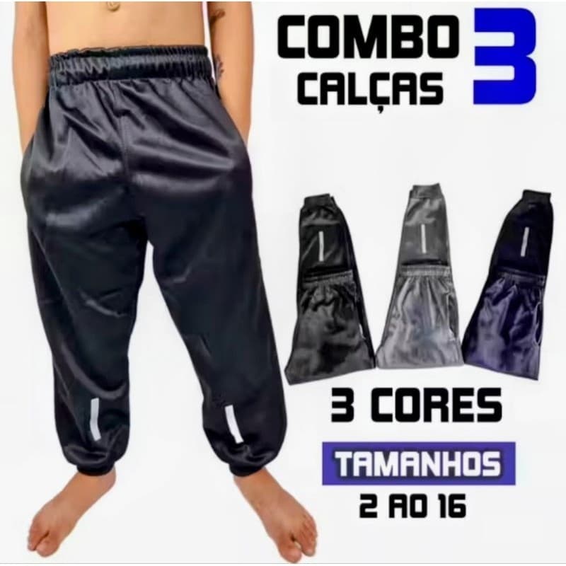 kits 2 e 3 de calça infantil e juvenil com zíper no bolso e confortável