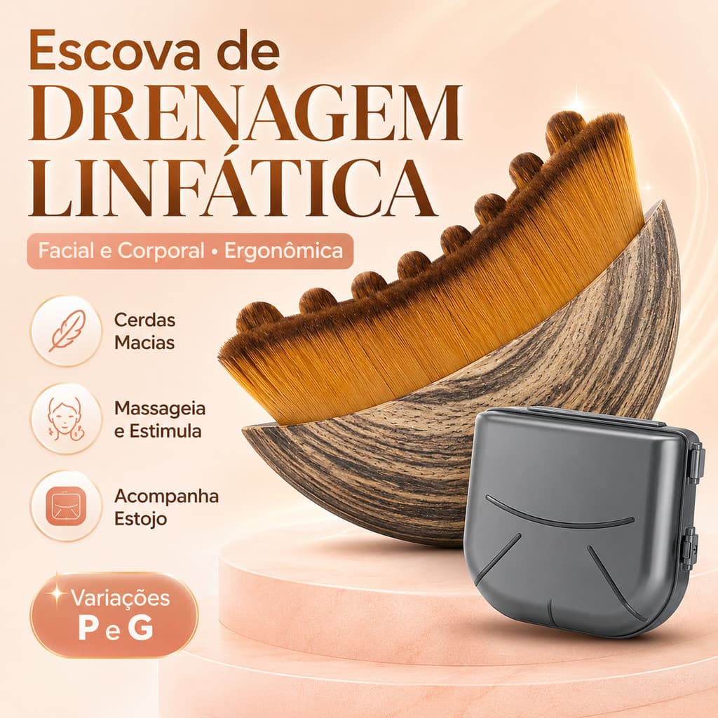Escova de Drenagem Linfática Escova Massageadora Facial e Corporal Ergonômica