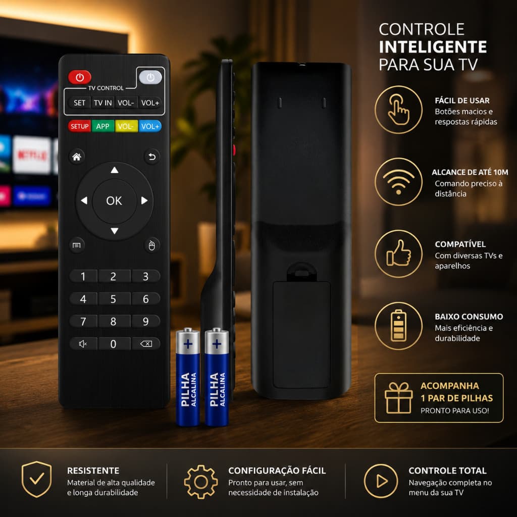 KIT Controle Remoto Universal Para Smart Tv 4k FBG 9006 + Pilhas Inclusa