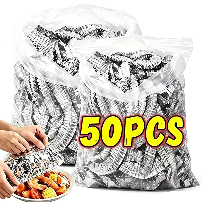 Capas Elásticas Descartáveis Para Tigela De 50 Unidades , Cobertura Espessa Alimentos Em Folha De Alumínio , Tampa De Is