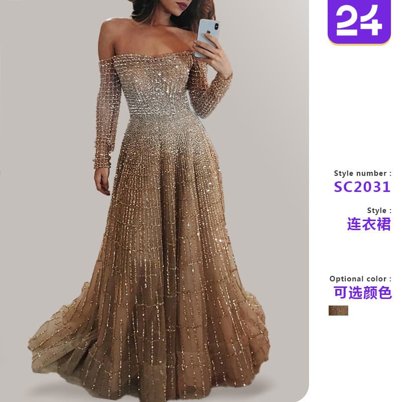 SC2031 Influenciador Novo Estilo Longo Outono Inverno Brilhante Vestido Top Tubo de Manga Comprida de Um Ombro