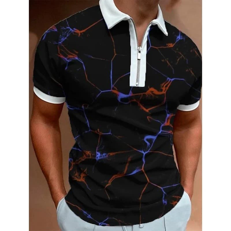 Roupas Masculinas da Moda, Camisas Polo com Estampa Patchwork, Camiseta Casual de Manga Curta, Camisa Polo Masculina com