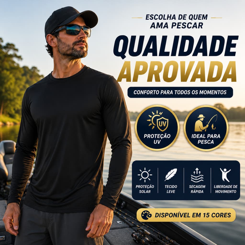 Camisa UV50+ Masculina Pesca Praia Manga Longa Proteção Solar Secagem Rápida Segunda Pele