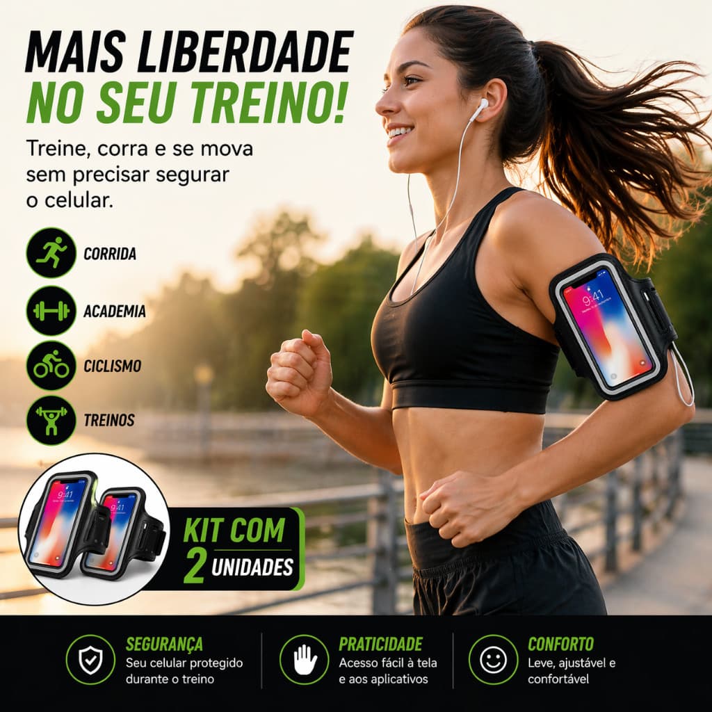 2 Braçadeira Celular Suporte Braço Corrida Caminhada até 6 .7 pol