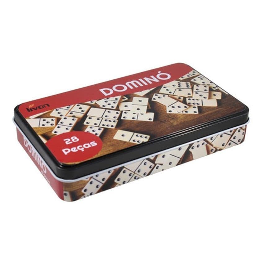 Jogo Domino Pesado Com Caixa Metal Marcação Preto