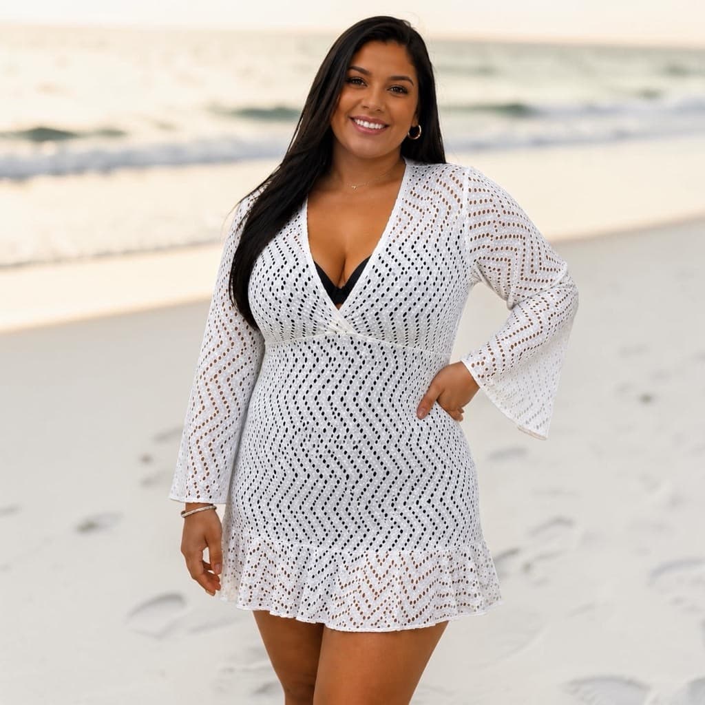 Saída de Praia Plus Size Feminina Manga Flare Casual Chic Tamanho Grande Laise