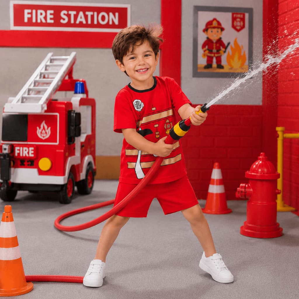 Fantasia Bombeiro Infantil Menino Fireman Profissão + Capacete Envio Imediato