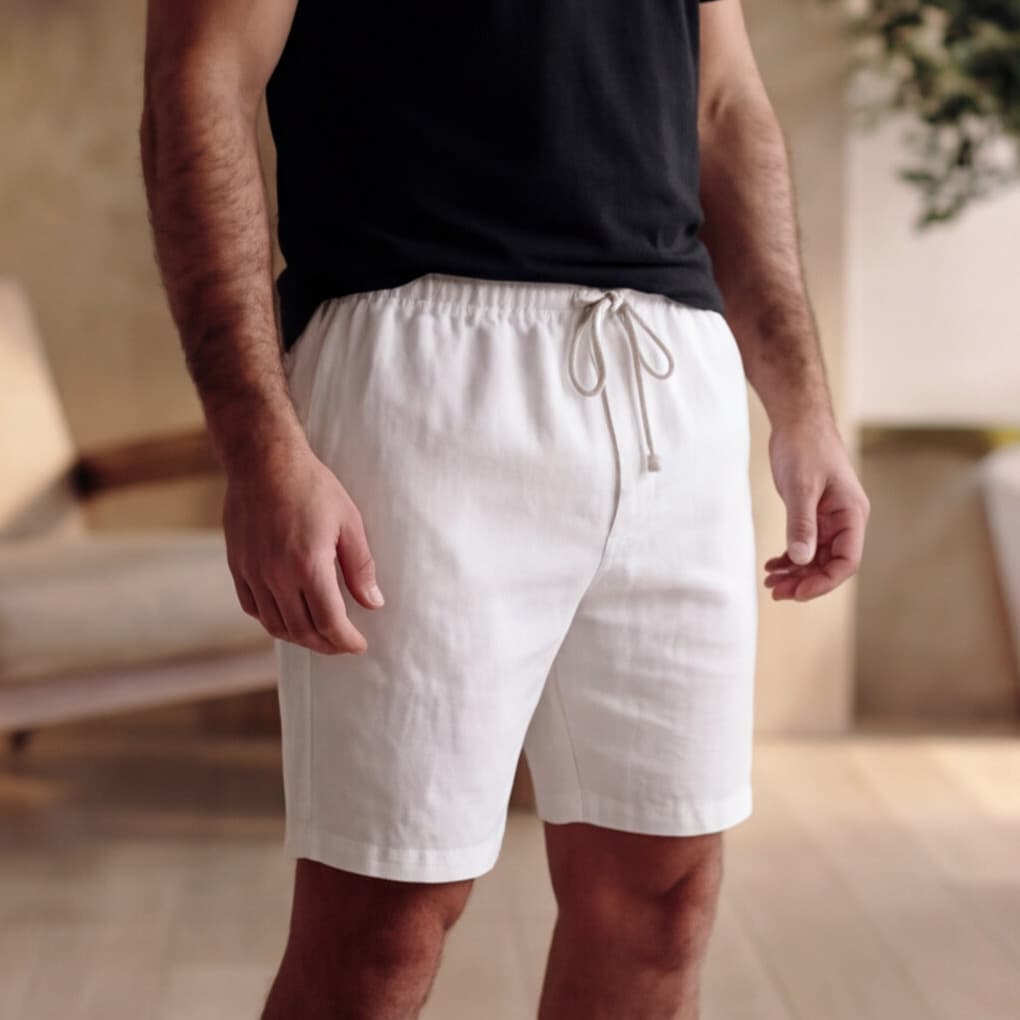Short Linho Bermuda Masculina Casual Verão Cós Elástico Com Cordão Short Masculino Praia Dia a Dia