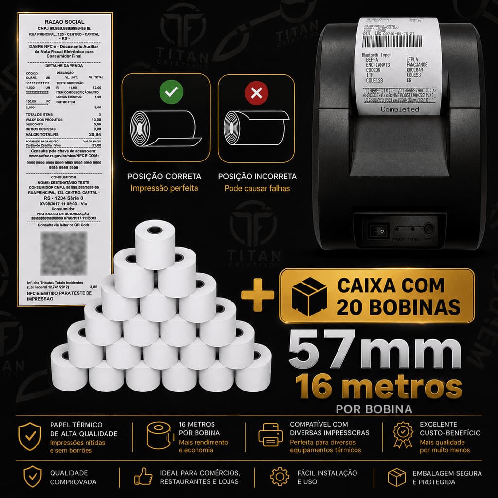 Mini Impressora Bluetooth Termica 58mm + 20 Bobinas Lisa