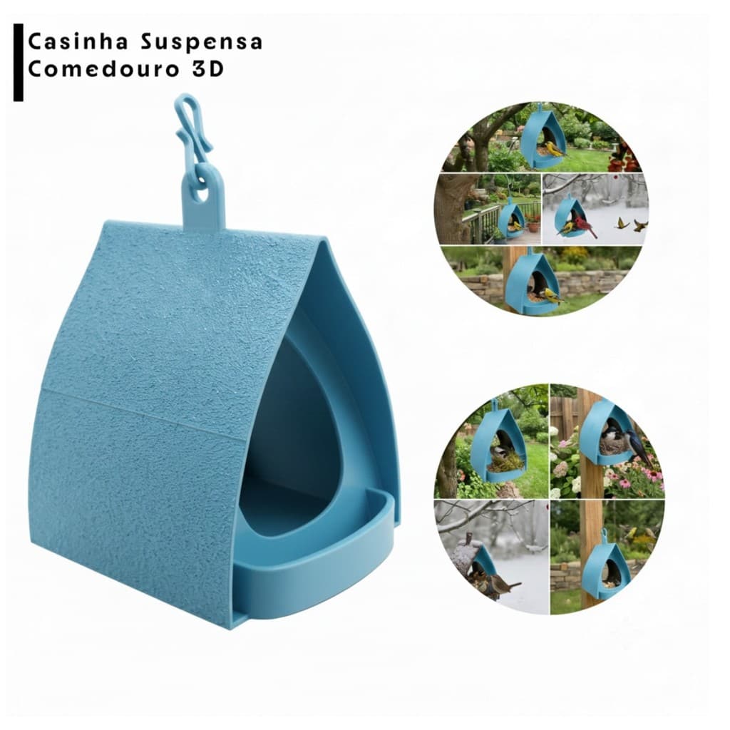 Comedouro Externo Suspenso Pequeno Ninho Viveiros Jardins - Azul Ice Blue
