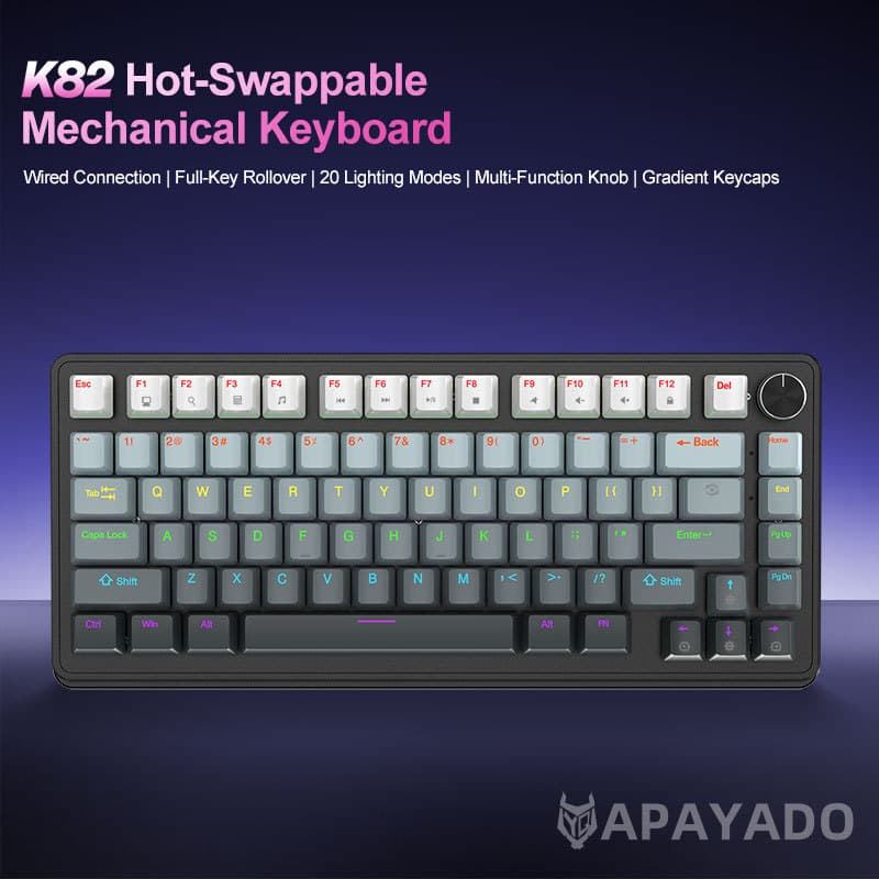 Teclado Mecânico Para Jogos APAYADO K82 RGB Com Fio 82 Teclas Hot Swappable Botão Anti-Ghosting Interruptor Vermelho/Azu