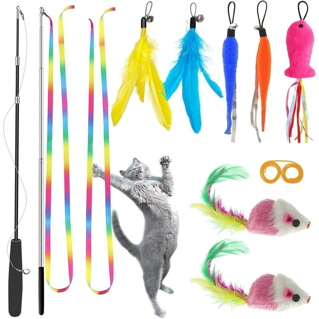 Brinquedos Interativos para Gatos de Interior ZPH, 2 Varinhas Retráteis para Gatos, 9 Brinquedos de Provocação e 1 Brinq