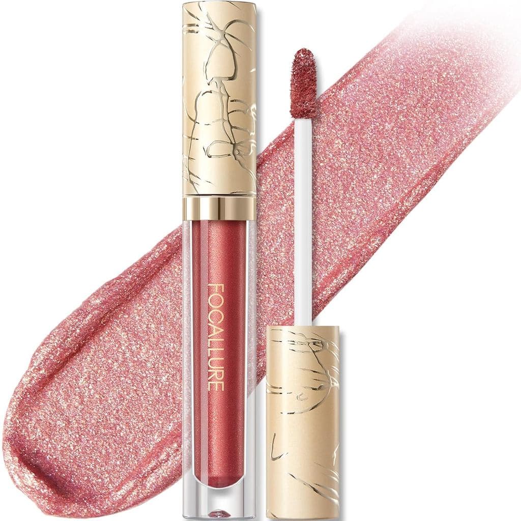 Batom Líquido Metálico FOCALLURE, Brilho Labial Antiaderente, Cor Labial de Alto Impacto, Anti-Transferência e Resistent
