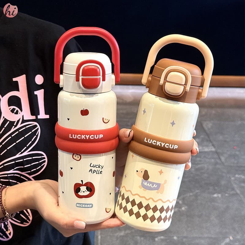 Copo Térmico Portátil Fofo Para Meninas-Duplo Com Canudo 2025 Novo