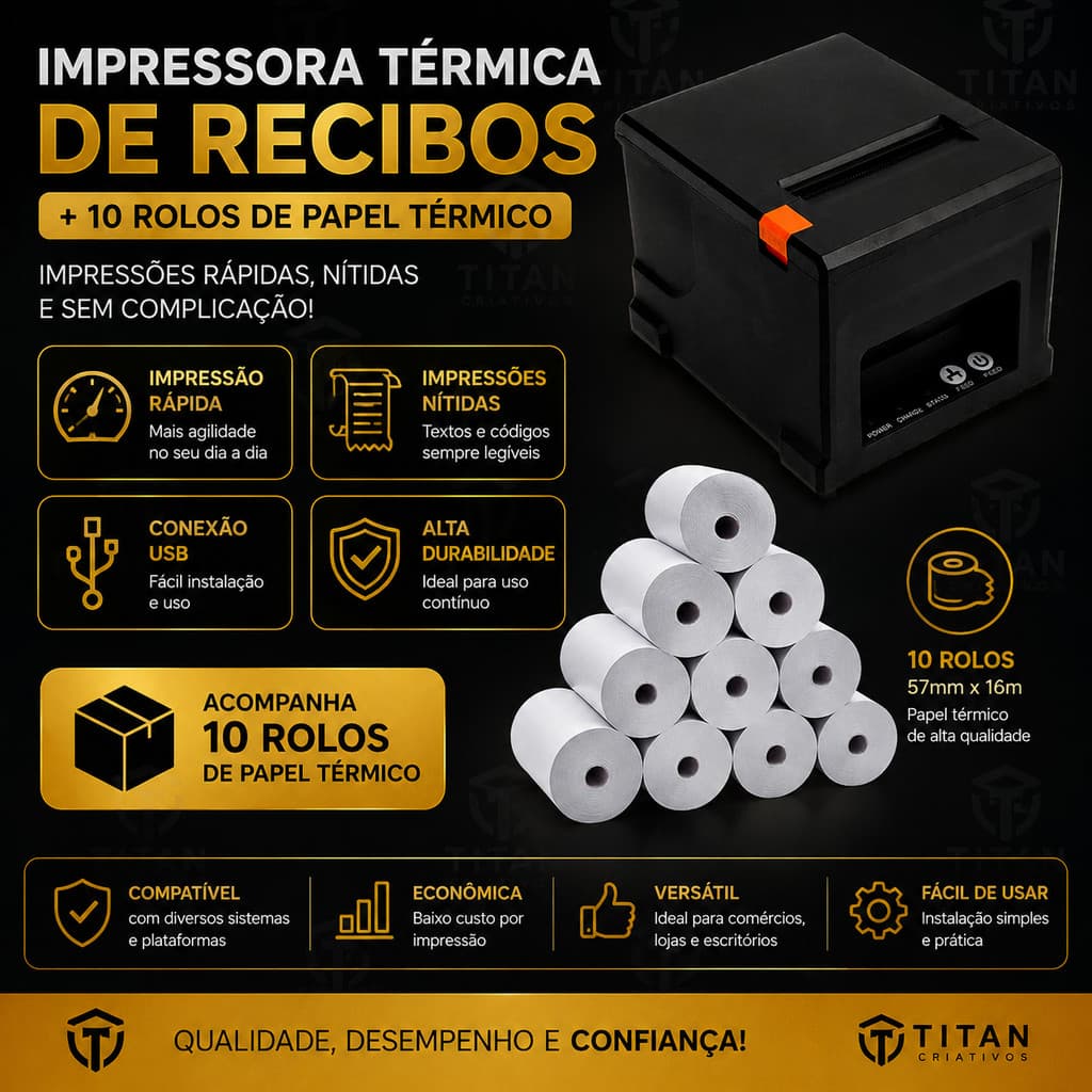 Impressora Termica Não Fiscal Cupom 80mm + 10 Bobinas Extra
